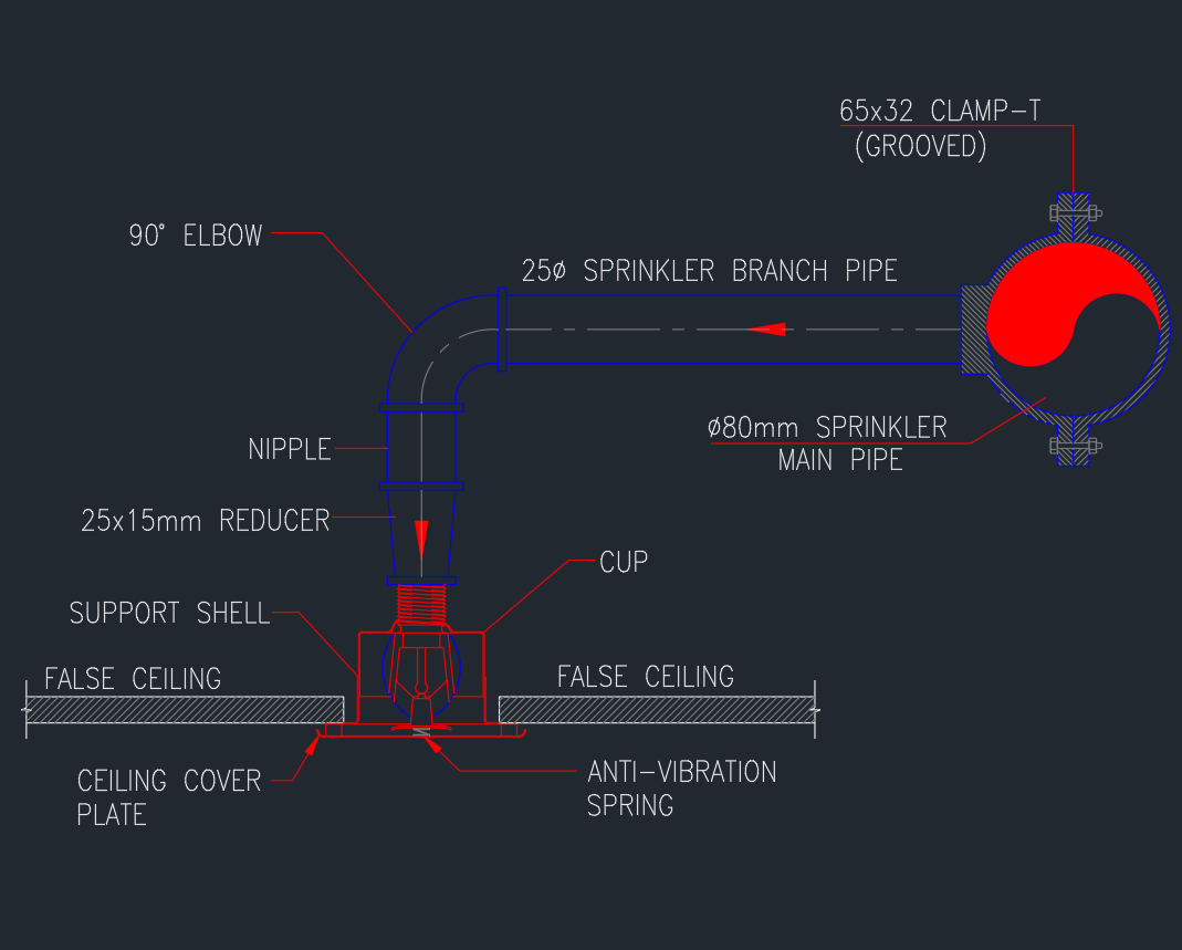 Concealed Sprinkler Head Installation Detail AutoCAD Drawing