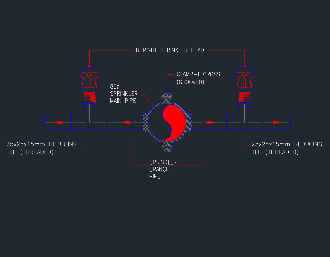 Upright Sprinkler Head AutoCAD Detail for Basement Floors
