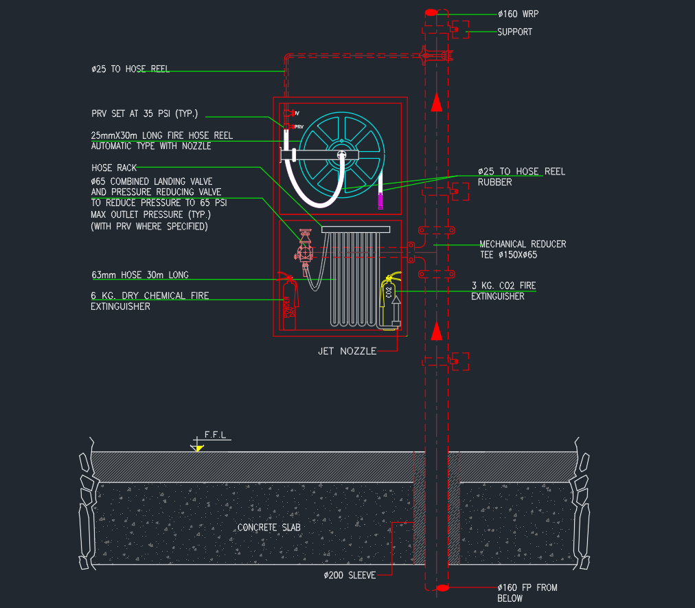 Fire Hose Cabinet Details in AutoCAD | Equipment Drawing Guide