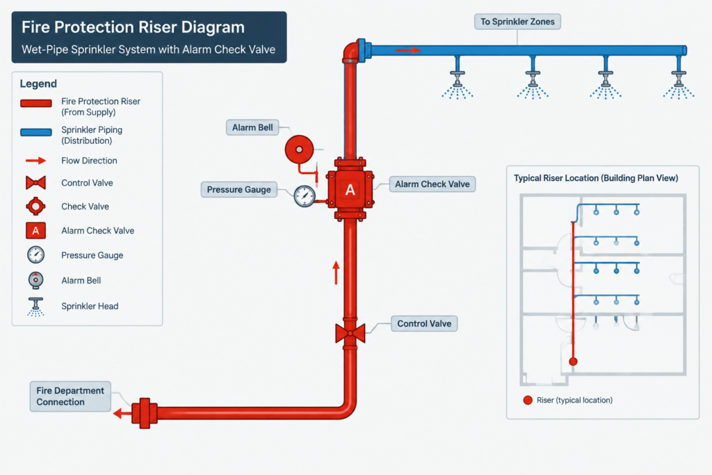 Alarm Check Valve Detail DWG – AutoCAD Drawing for Fire Systems electrical CAD illustration