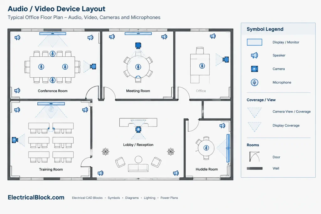 Audio and Video Symbols DWG CAD Blocks for AutoCAD Drawing electrical CAD illustration
