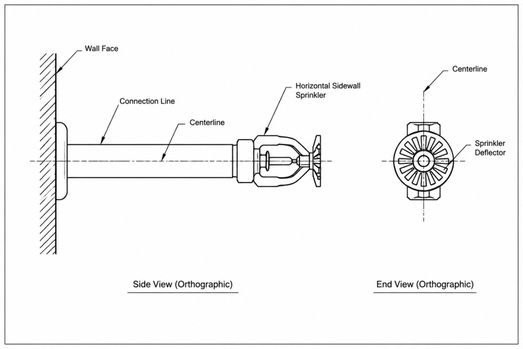 AutoCAD Detail for Horizontal Sidewall Sprinkler Equipment electrical CAD illustration