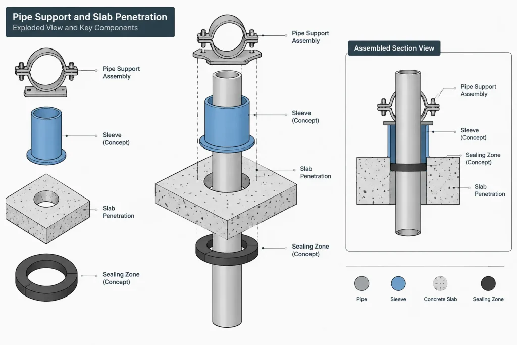 AutoCAD Drawing for Pipe-Hanger Through Slab Equipment electrical CAD illustration