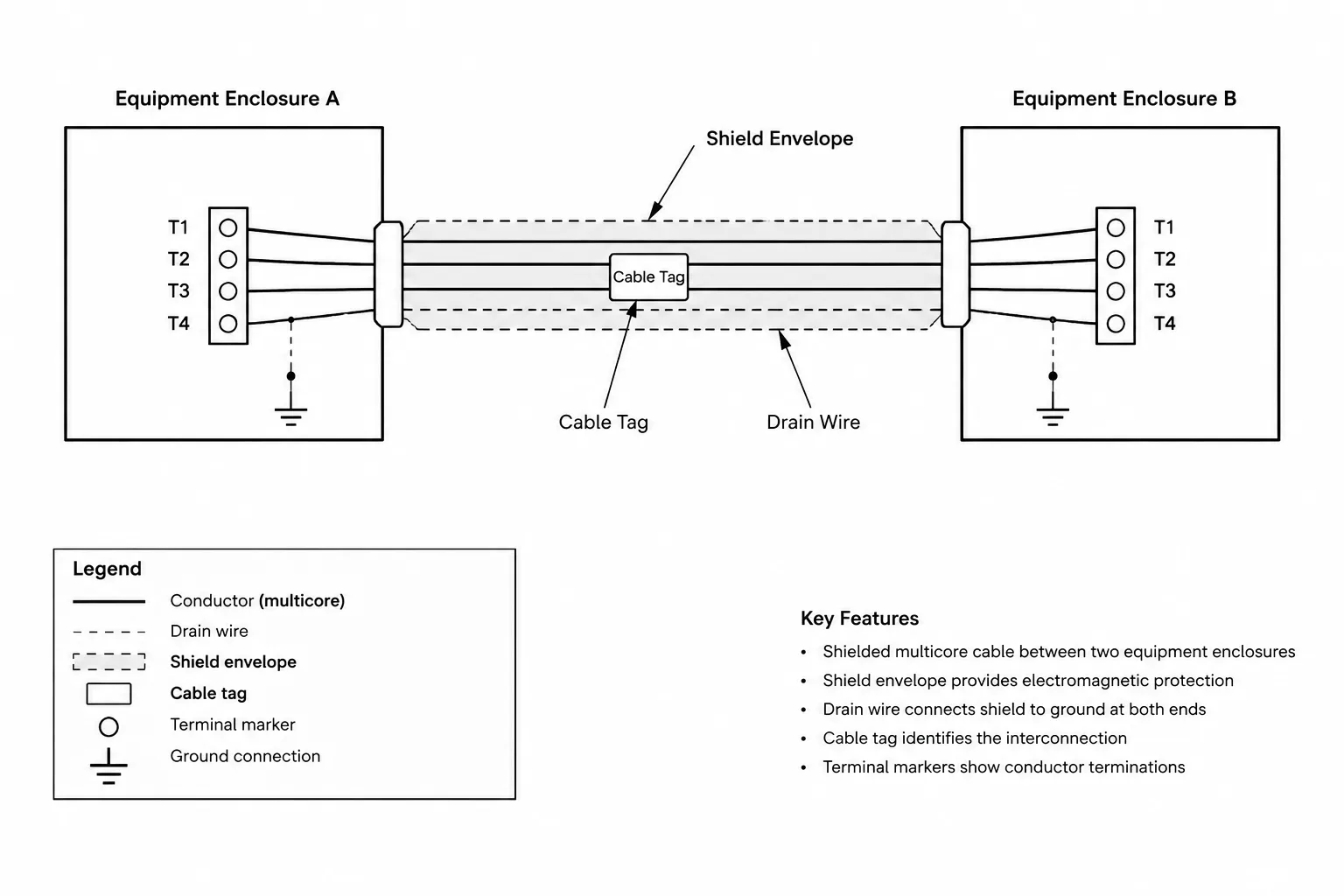 Cable Shield and Drain Wire Documentation in CAD: Schematics, Terminations, and Schedules