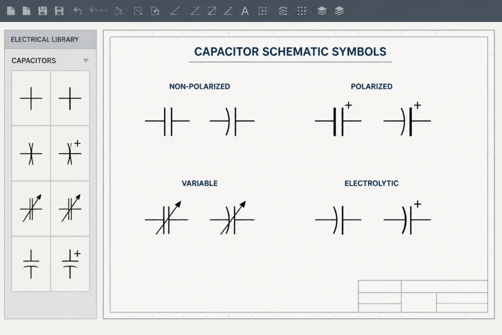 Capacitors Symbols DWG for AutoCAD | CAD Block Download engineering illustration
