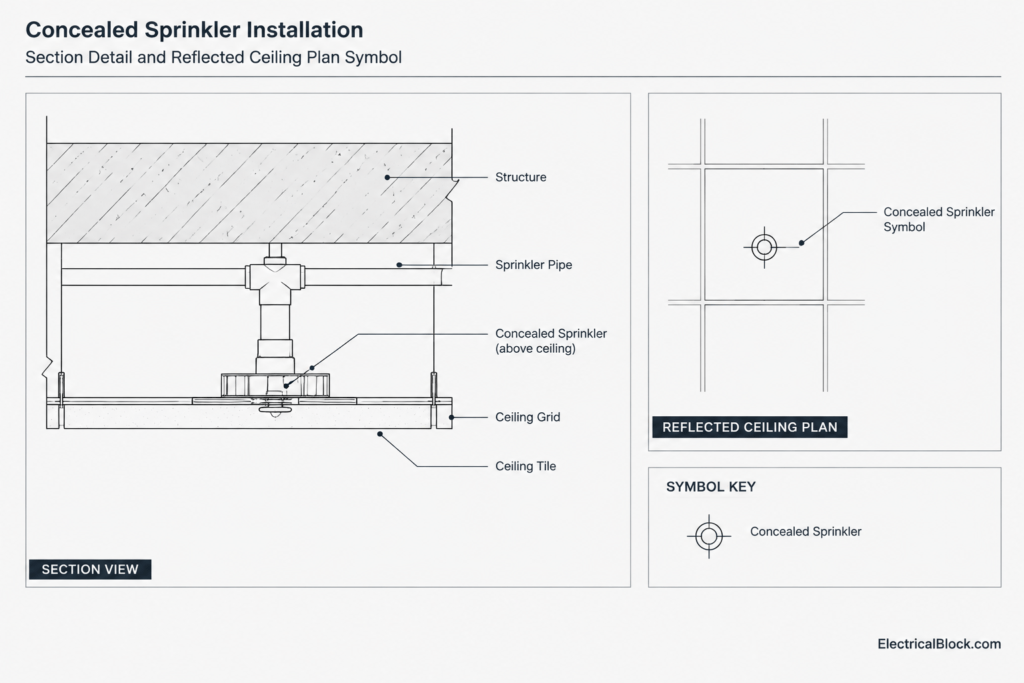 Concealed Sprinkler Head Installation Detail AutoCAD Drawing electrical CAD illustration