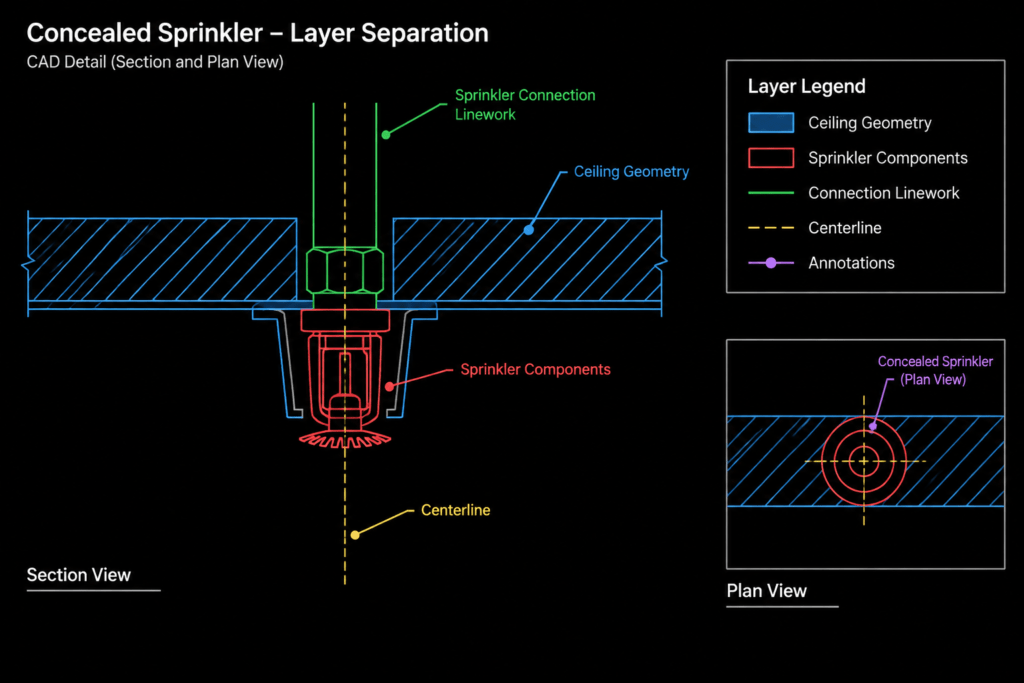 Concealed Sprinkler Head Installation Detail AutoCAD Drawing electrical CAD illustration