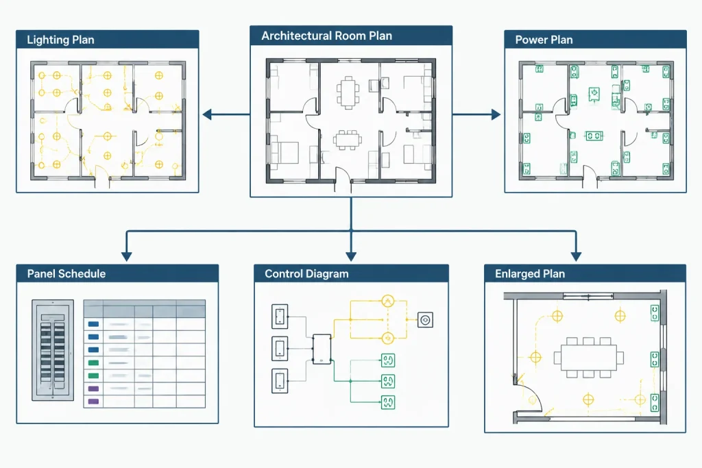 Coordinating Electrical CAD Plans with Architectural Room Names and Numbers electrical CAD illustration