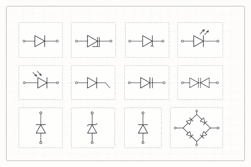 Diode Sign Symbols DWG: AutoCAD CAD Block for Circuit Design engineering illustration