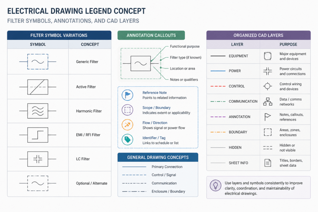Electric Filter Symbols DWG Blocks for AutoCAD Drawings engineering illustration