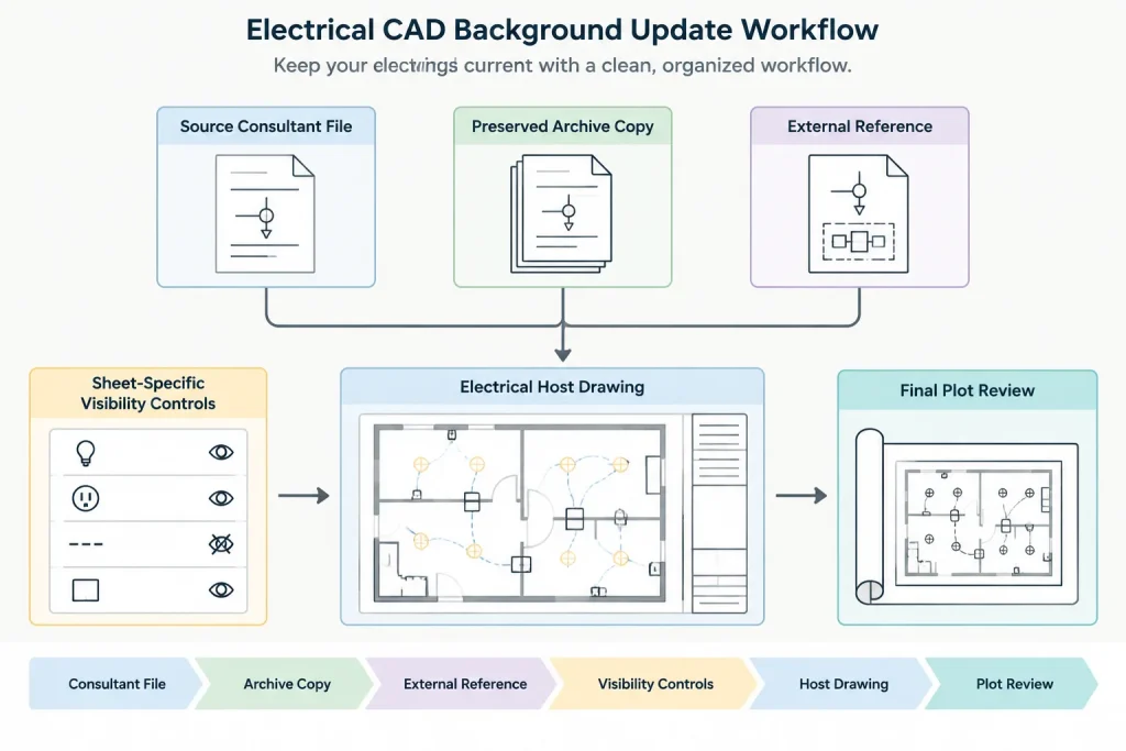 Electrical CAD Background Cleanup: Controlling Hatches, Duplicate Lines, and Unneeded Detail electrical CAD illustration