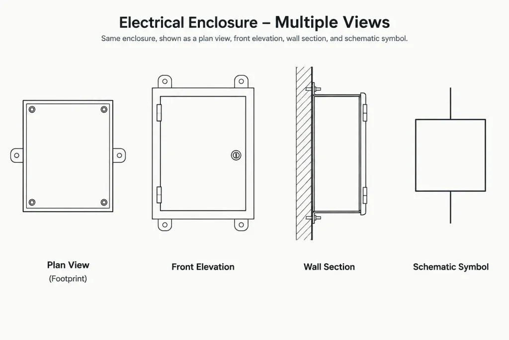 Electrical CAD Block Families: Coordinating Plan, Elevation, Section, and Diagram Symbols electrical CAD illustration