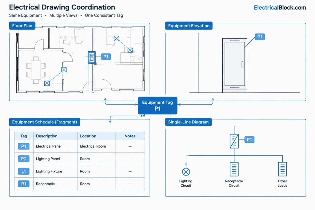 Electrical CAD Block Families: Coordinating Plan, Elevation, Section, and Diagram Symbols electrical CAD illustration
