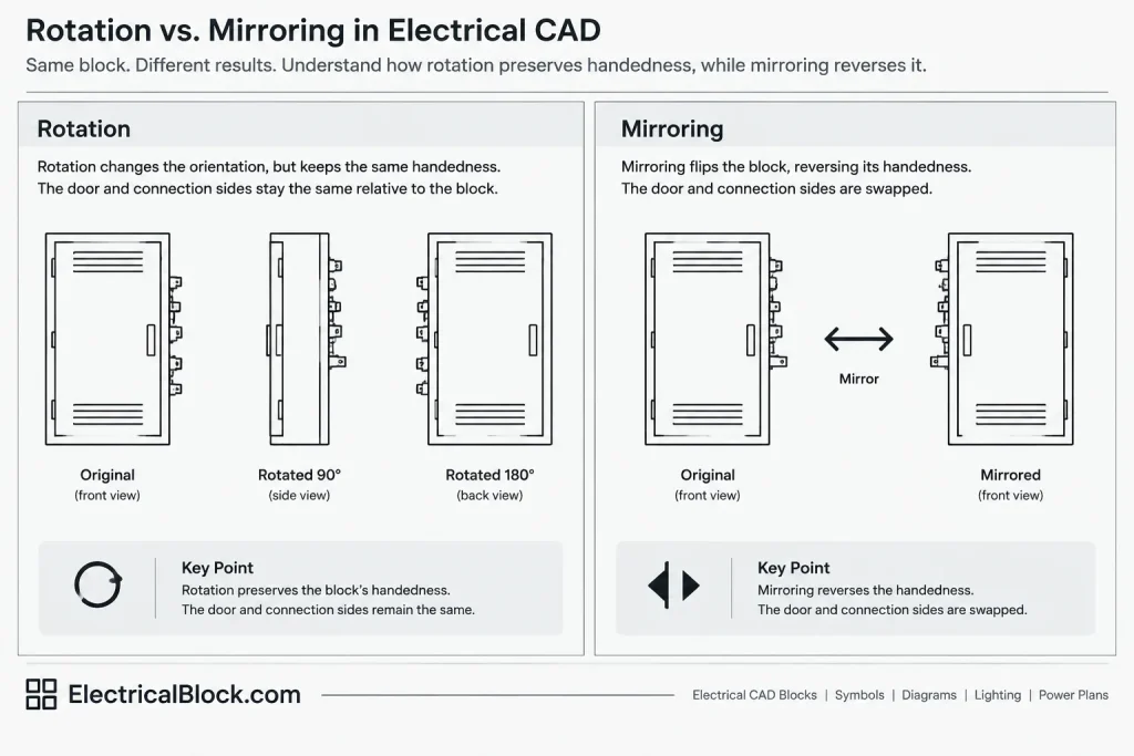 Electrical CAD Block Insertion Points, Rotation, and Mirroring: A Drafting Workflow electrical CAD illustration
