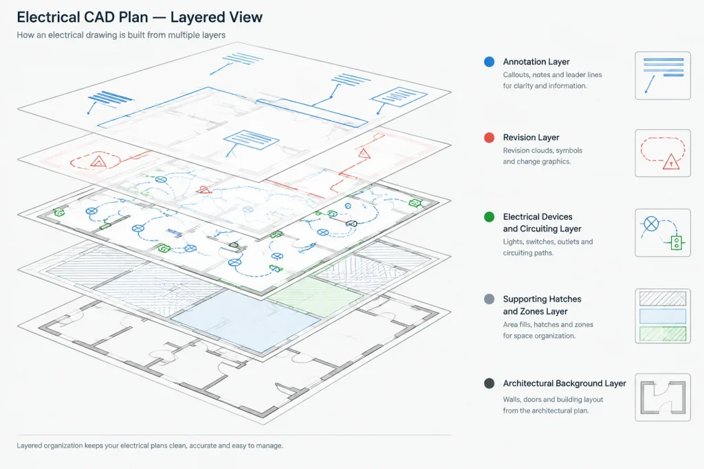 Electrical CAD Draw Order, Background Screening, and Masks: A Practical Plan-Readability Guide electrical CAD illustration