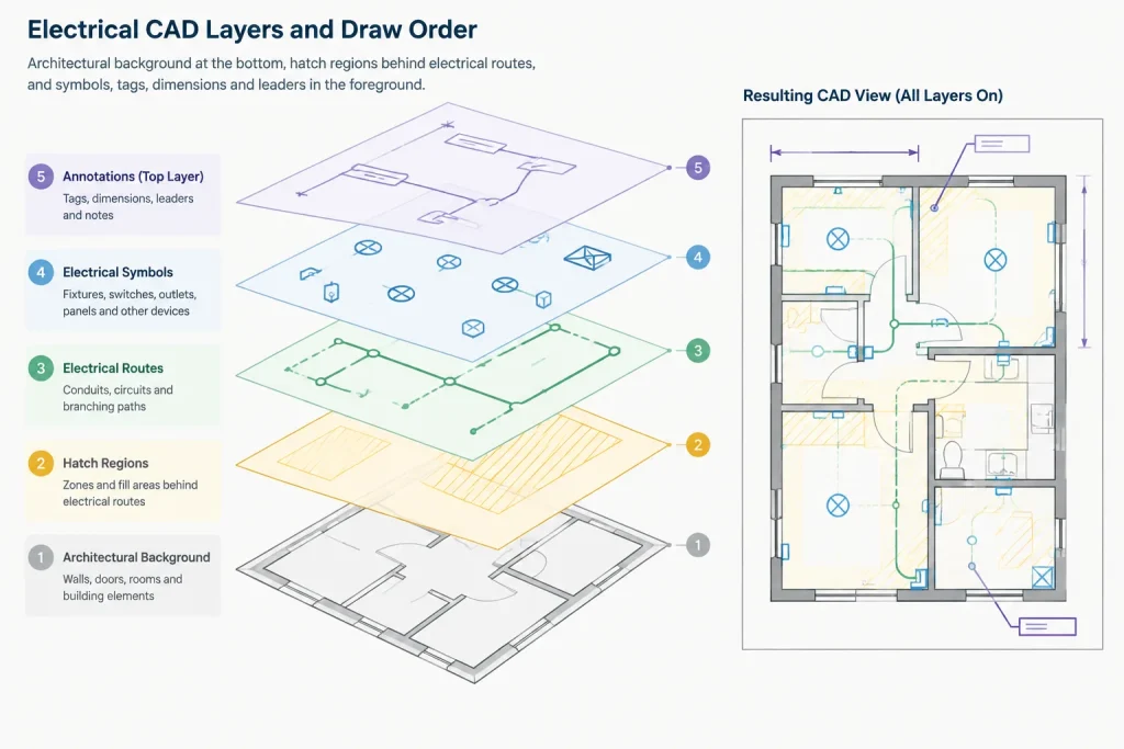 Electrical CAD Hatches and Poche: Using Patterns Without Obscuring the Drawing electrical CAD illustration