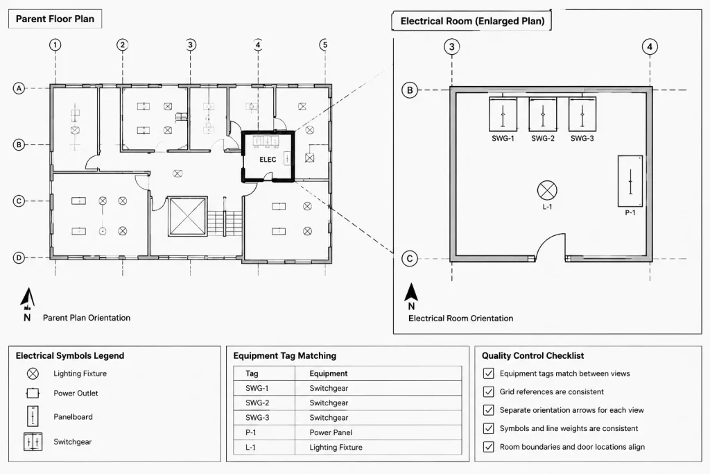Electrical CAD Plan Orientation: North Arrows, Rotated Views, and Directional References electrical CAD illustration