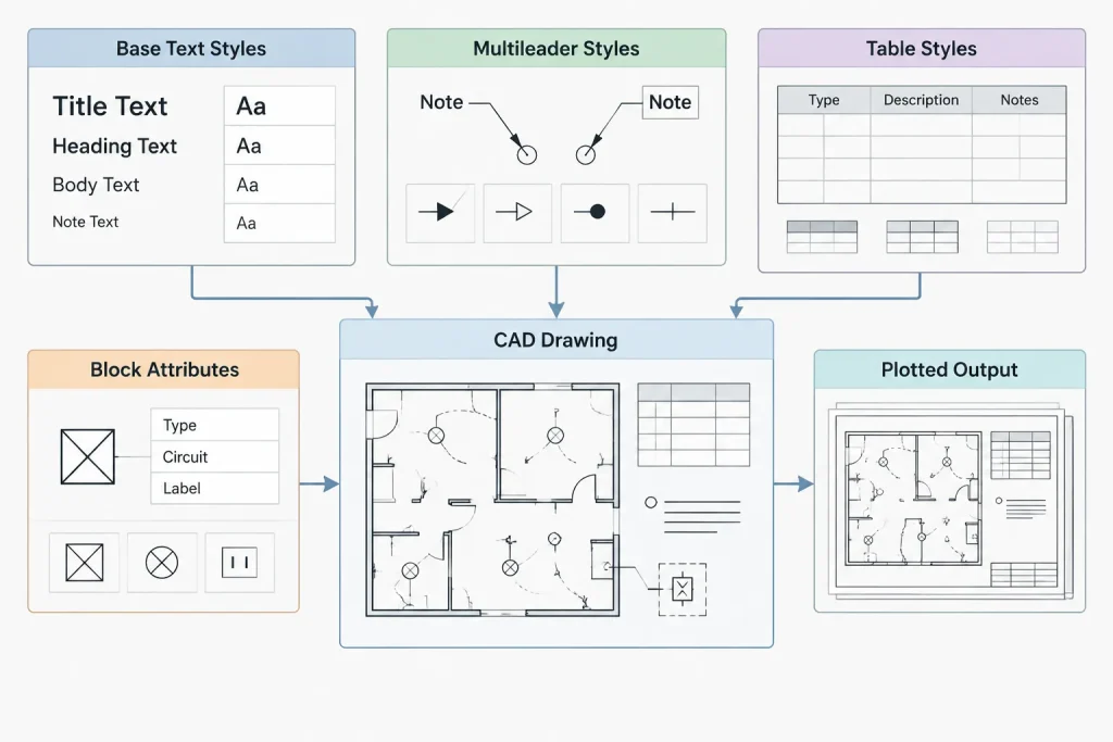 Electrical CAD Text Styles and Fonts: Building Readable, Portable Drawing Sets electrical CAD illustration