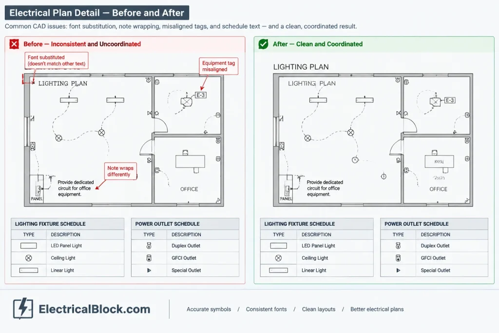 Electrical CAD Text Styles and Fonts: Building Readable, Portable Drawing Sets electrical CAD illustration