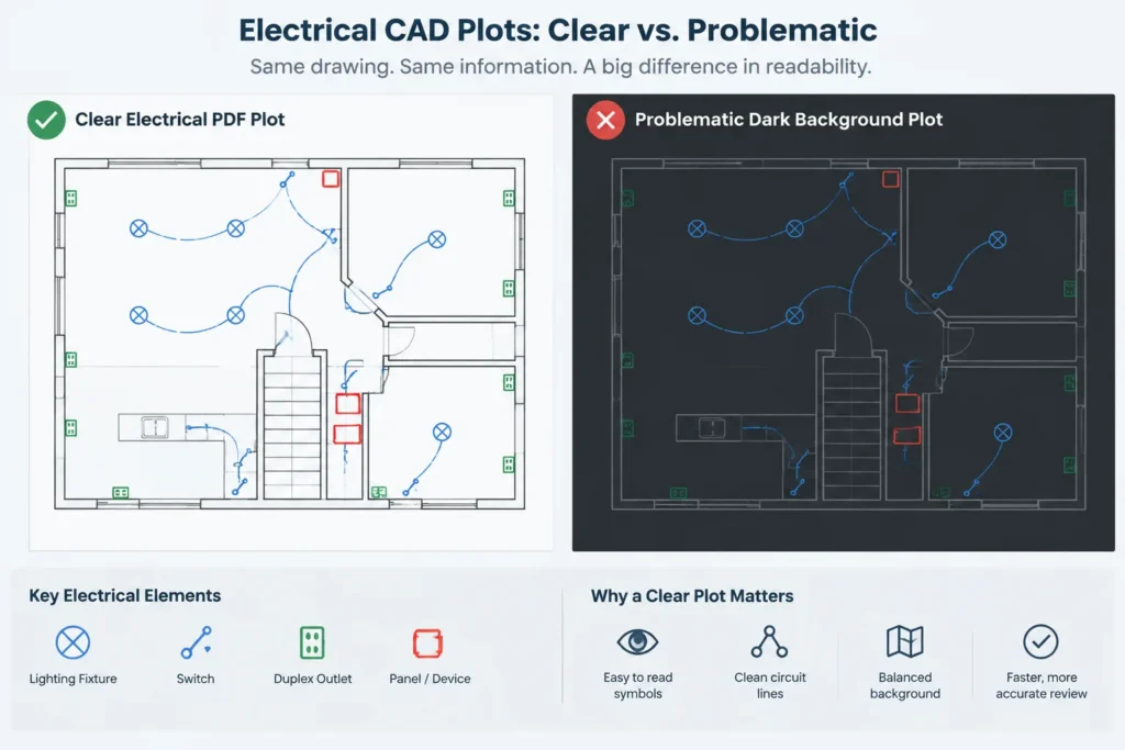 Electrical CAD to PDF Workflow: Producing Clear, Searchable, and Reviewable Drawing Sets electrical CAD illustration