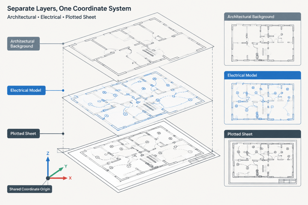 Electrical CAD Xref Workflow: How to Coordinate Architectural Backgrounds electrical CAD illustration