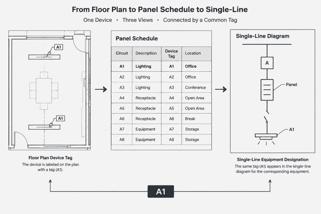 Electrical Circuit Numbering in CAD: Coordinating Plans, Panels, and One-Line Diagrams electrical CAD illustration