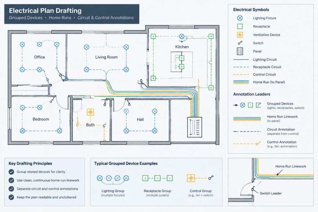 Electrical Circuit Numbering in CAD: Coordinating Plans, Panels, and One-Line Diagrams electrical CAD illustration
