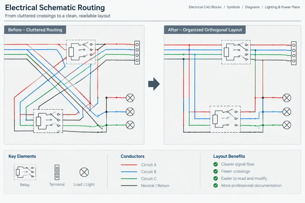 Electrical Diagram Line Crossings in CAD: Junction Dots, Bridges, and Connection Clarity electrical CAD illustration