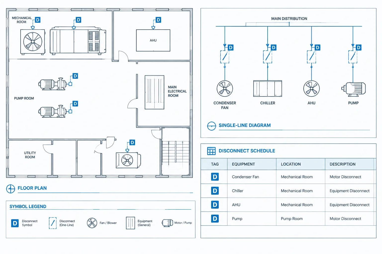 Electrical Disconnect Documentation in CAD: Coordinating Plans, One-Lines, and Schedules