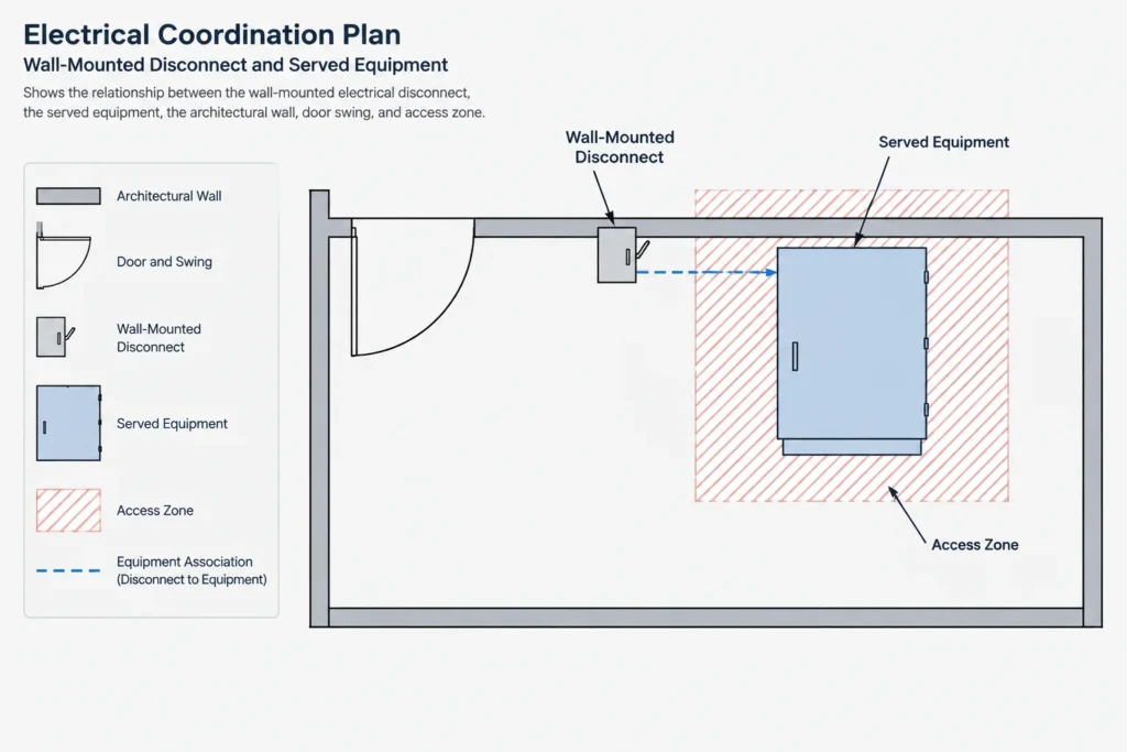 Electrical Disconnect Documentation in CAD: Coordinating Plans, One-Lines, and Schedules electrical CAD illustration