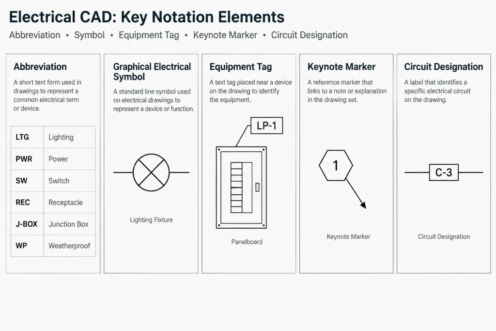Electrical Drawing Abbreviations in CAD: Creating a Clear Project Abbreviation List electrical CAD illustration