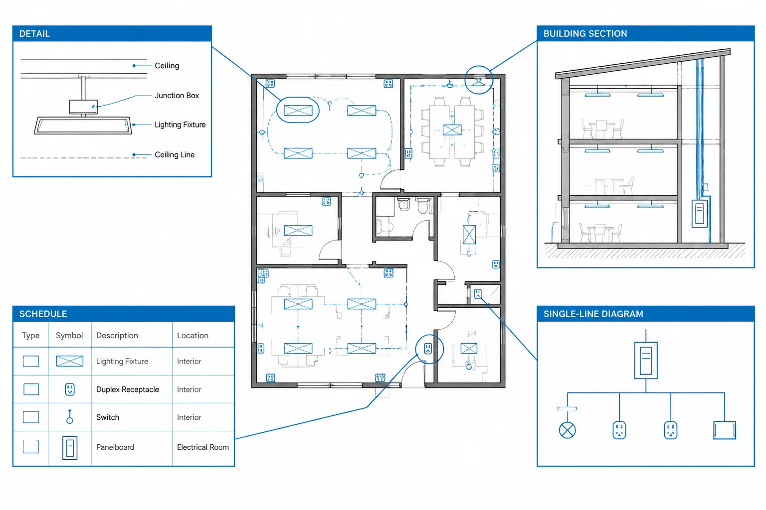 Electrical Drawing Cross-References: Coordinating Plans, Details, Sections, and Diagrams