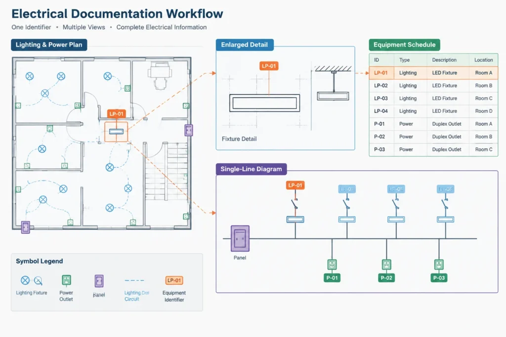 Electrical Drawing Cross-References: Coordinating Plans, Details, Sections, and Diagrams electrical CAD illustration