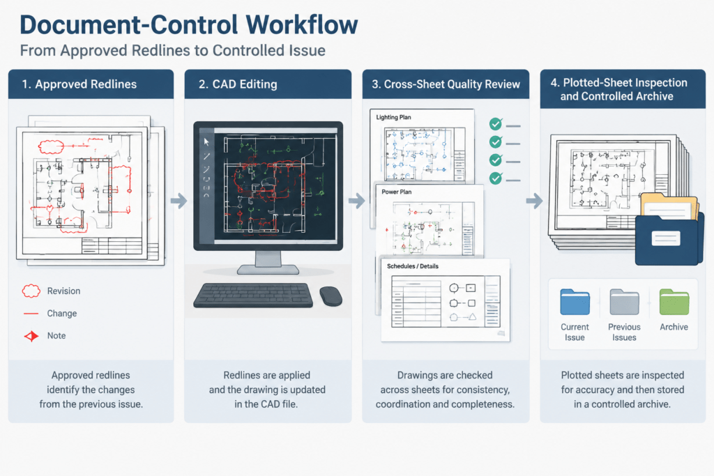 Electrical Drawing Revision Workflow: From Redlines to a Clean CAD Issue Set electrical CAD illustration