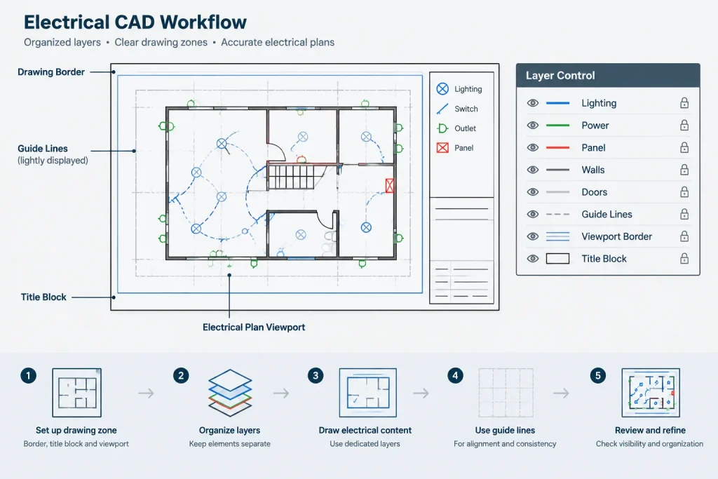 Electrical Drawing Zone References in CAD: A Practical Workflow for Large Floor Plans electrical CAD illustration