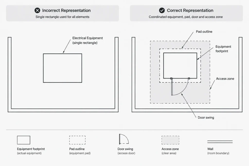 Electrical Equipment Pads in CAD: Coordinating Footprints, Bases, and Anchoring electrical CAD illustration