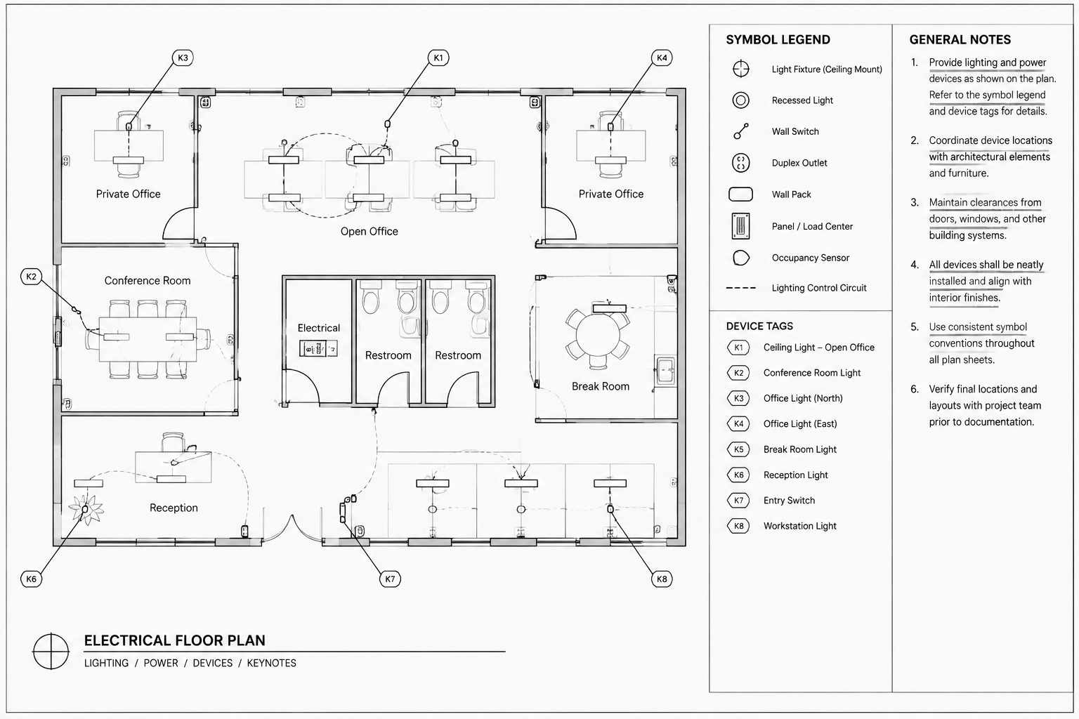 Electrical Plan Keynotes, General Notes, and Symbol Tags: A CAD Documentation Guide