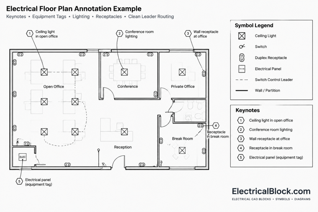 Electrical Plan Keynotes, General Notes, and Symbol Tags: A CAD Documentation Guide electrical CAD illustration