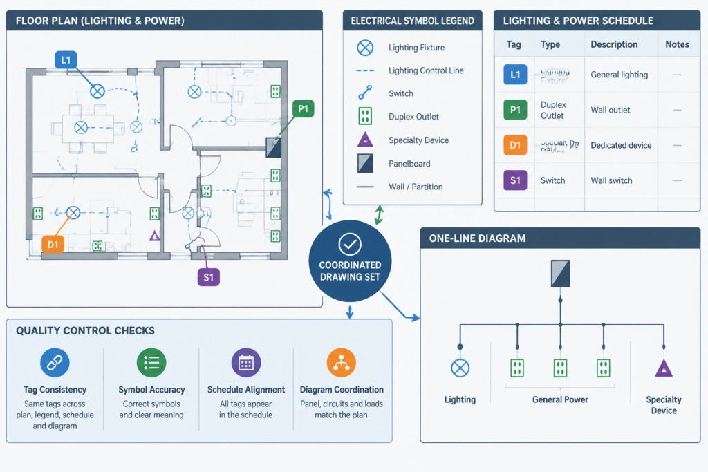 Electrical Plan Keynotes, General Notes, and Symbol Tags: A CAD Documentation Guide electrical CAD illustration
