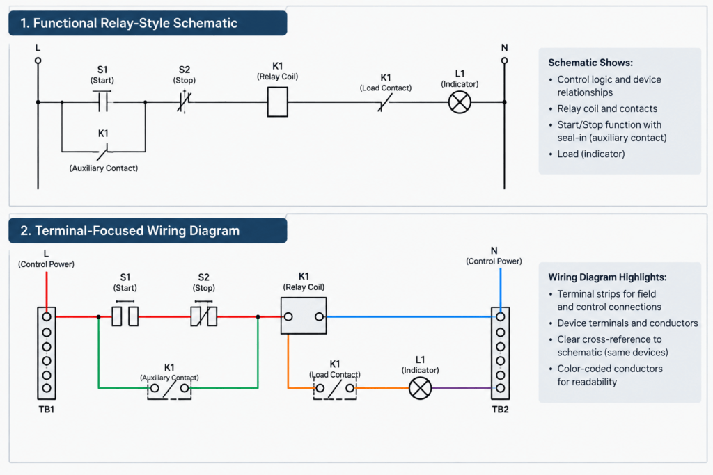 Electrical Plan vs Single-Line Diagram vs Schematic vs Wiring Diagram electrical CAD illustration
