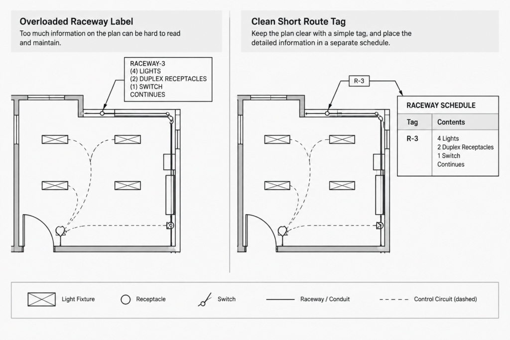 Electrical Raceway Tagging in CAD: Coordinating Plans, Sections, and Schedules electrical CAD illustration