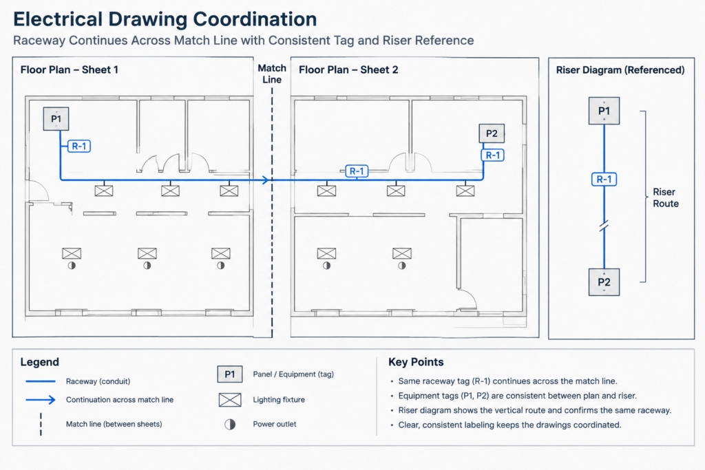 Electrical Raceway Tagging in CAD: Coordinating Plans, Sections, and Schedules electrical CAD illustration
