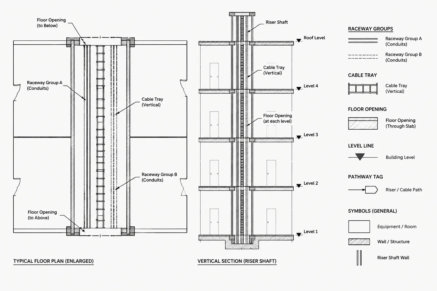 Electrical Riser Shaft Drawings in CAD: Coordinating Vertical Pathways Floor by Floor