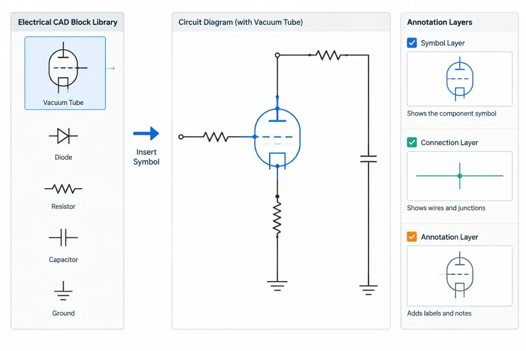 Electrical Schematic Tubes Symbols DWG | AutoCAD electrical CAD illustration