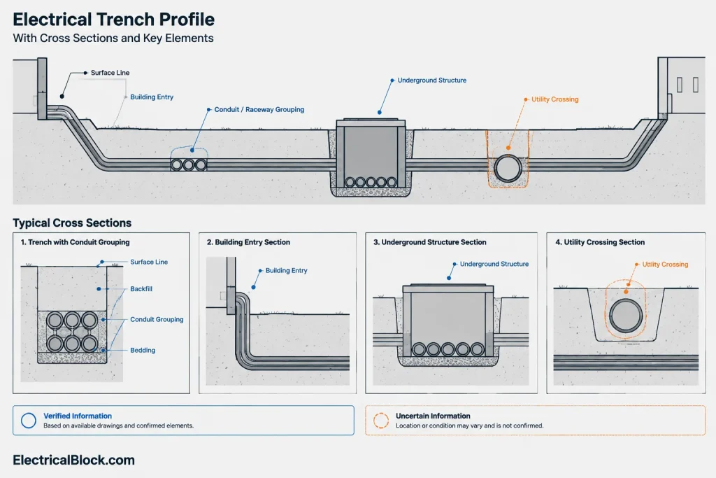 Electrical Trench and Utility Crossing Drawings in CAD: Plans, Profiles, and Sections electrical CAD illustration