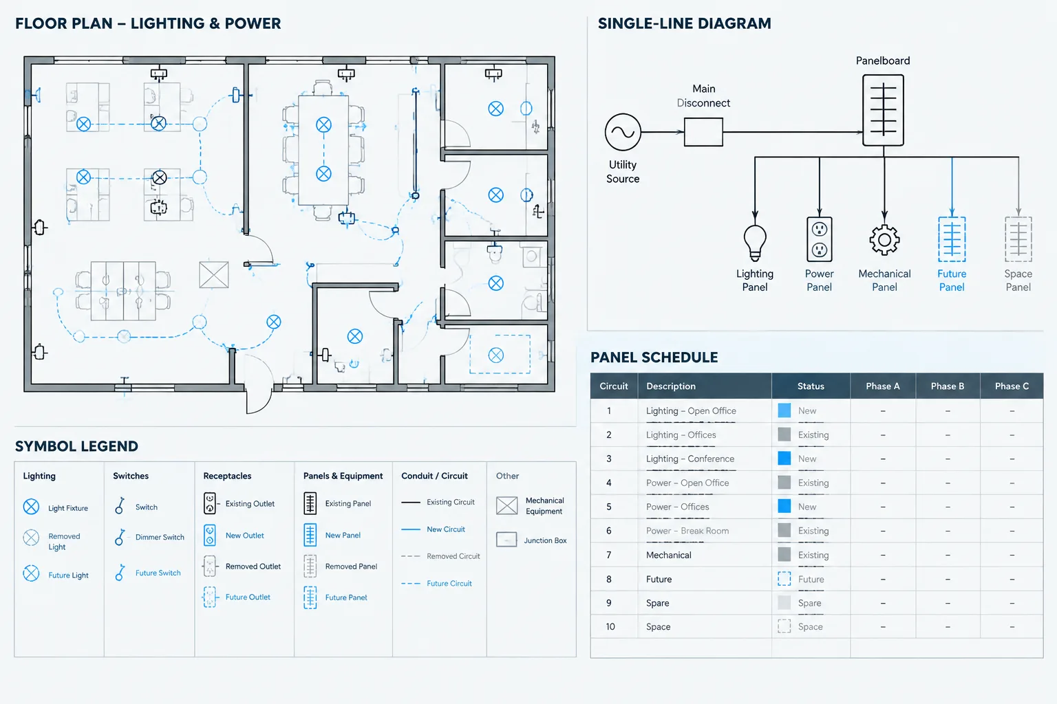 Existing, New, Spare, Space, and Future: Electrical Drawing Status Notation in CAD