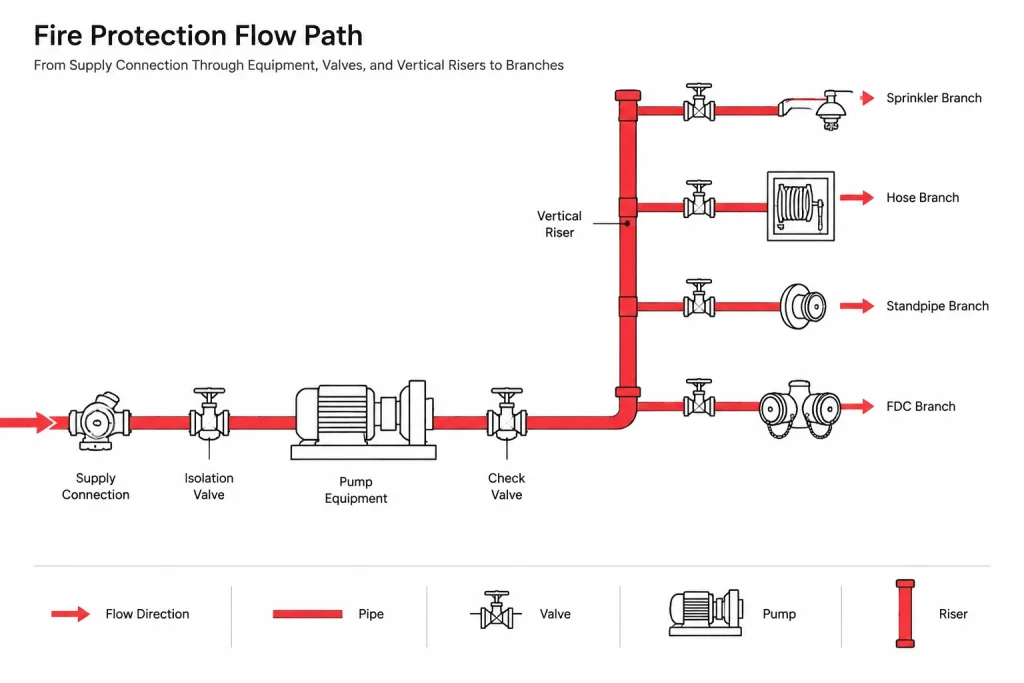 Fire Fighting Riser Diagram: AutoCAD Drawing & Equipment Guide electrical CAD illustration