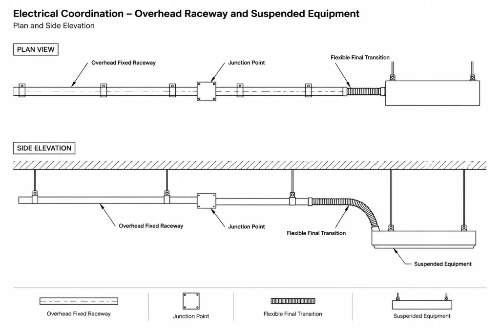 Flexible Connections and Equipment Whips in Electrical CAD Drawings electrical CAD illustration