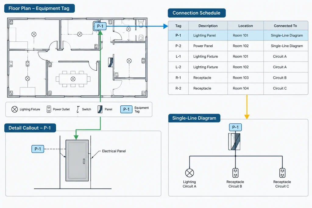 Flexible Connections and Equipment Whips in Electrical CAD Drawings electrical CAD illustration