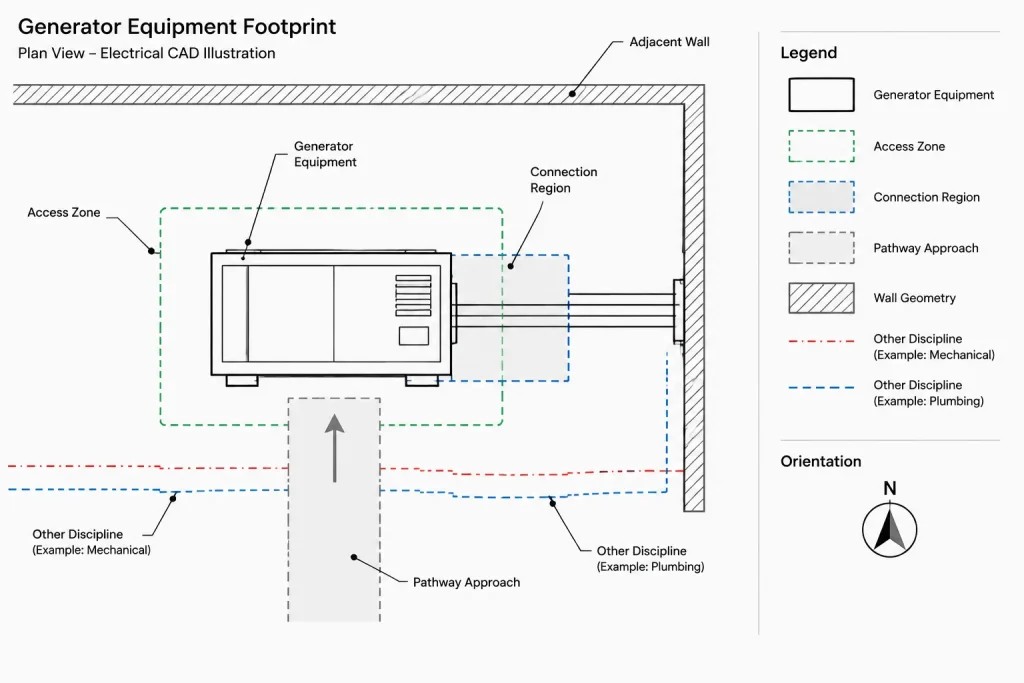 Generator Drawings in CAD: Coordinating Plans, One-Lines, Schedules, and Interfaces electrical CAD illustration